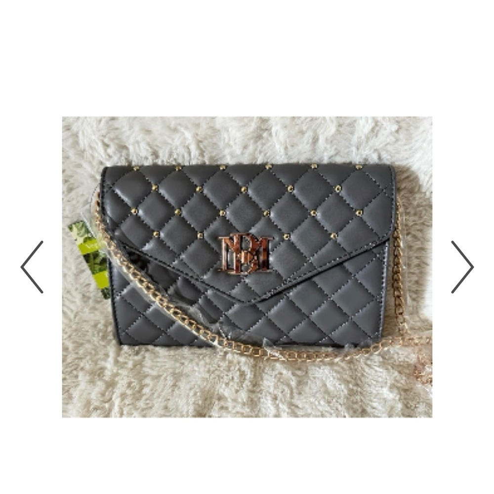 Badgley Mischka Quilted Black and Gold Chain Bag